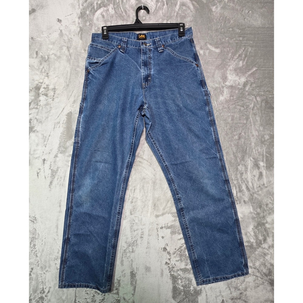 Lee Mens Loose Fit Carpenter Jeans Medium Wash Denim Blue Workwear Pants 35x29
